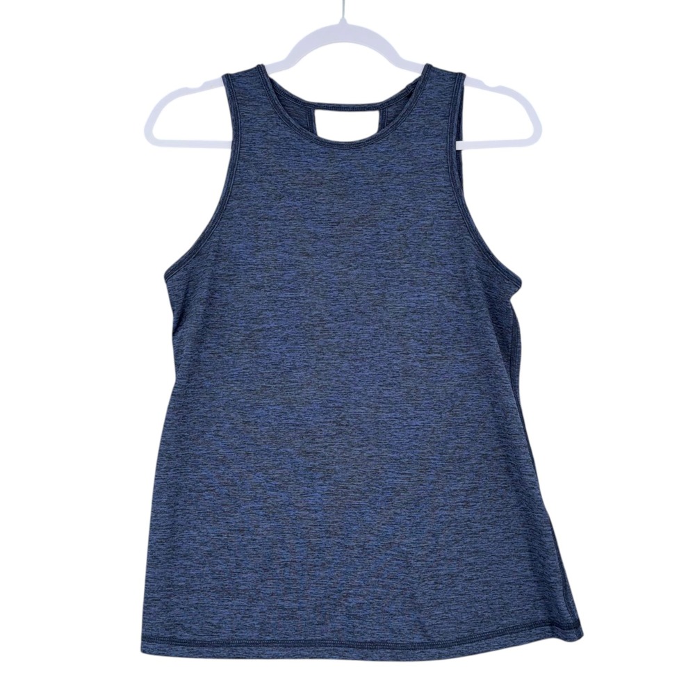 Ideology Women's Blue Heathered Athletic Tank Top Size S V-Neck Cutout Back